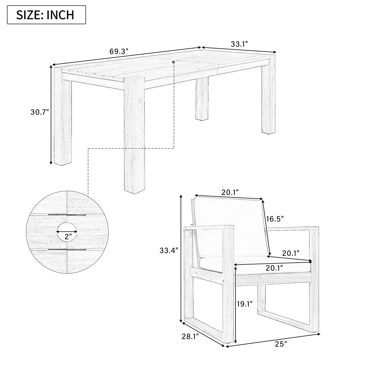 Outdoor Patio Dining Table and Chairs Set for 6, 7 PCS Patio Furniture Set