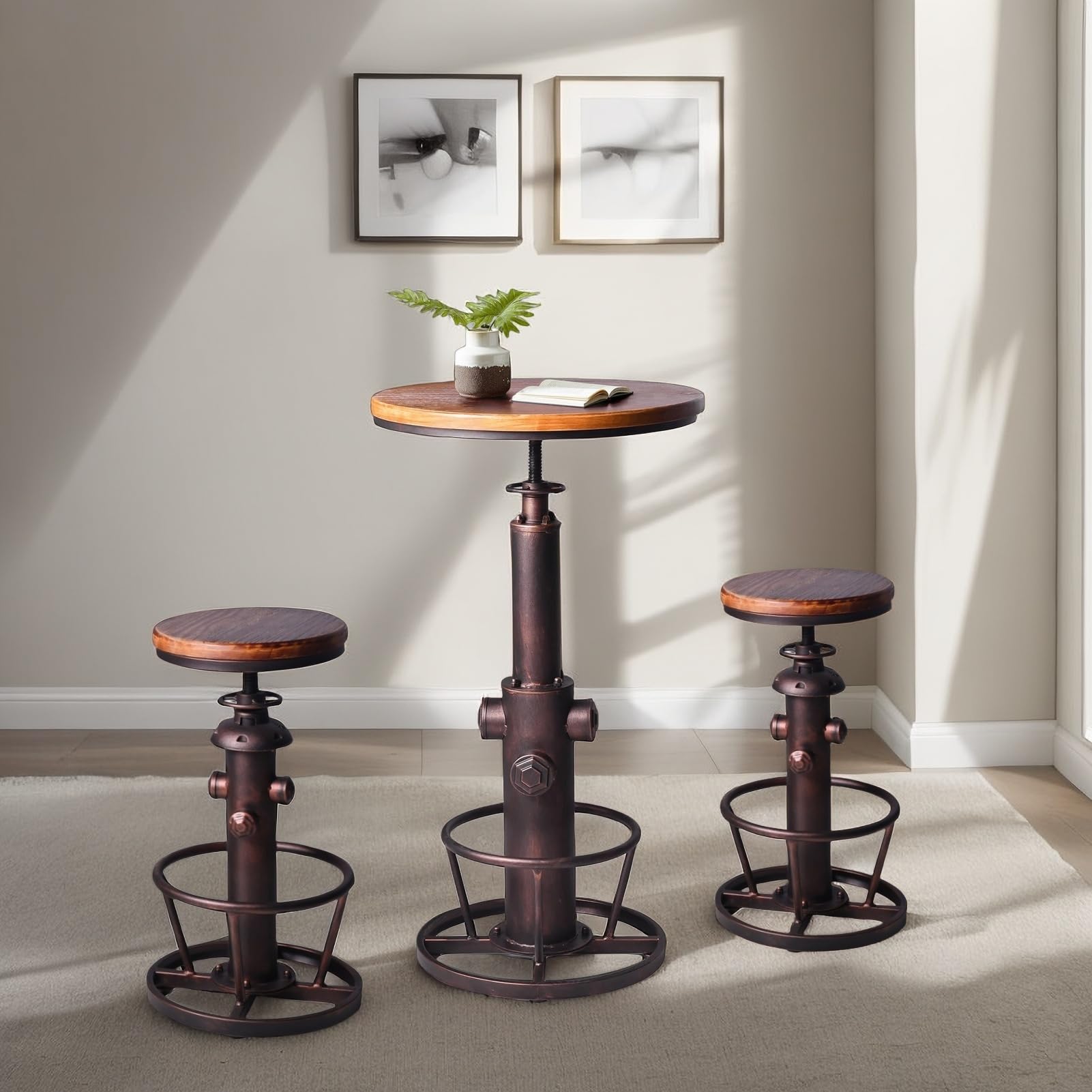 Industrial Bar Table & 2 Stools Set