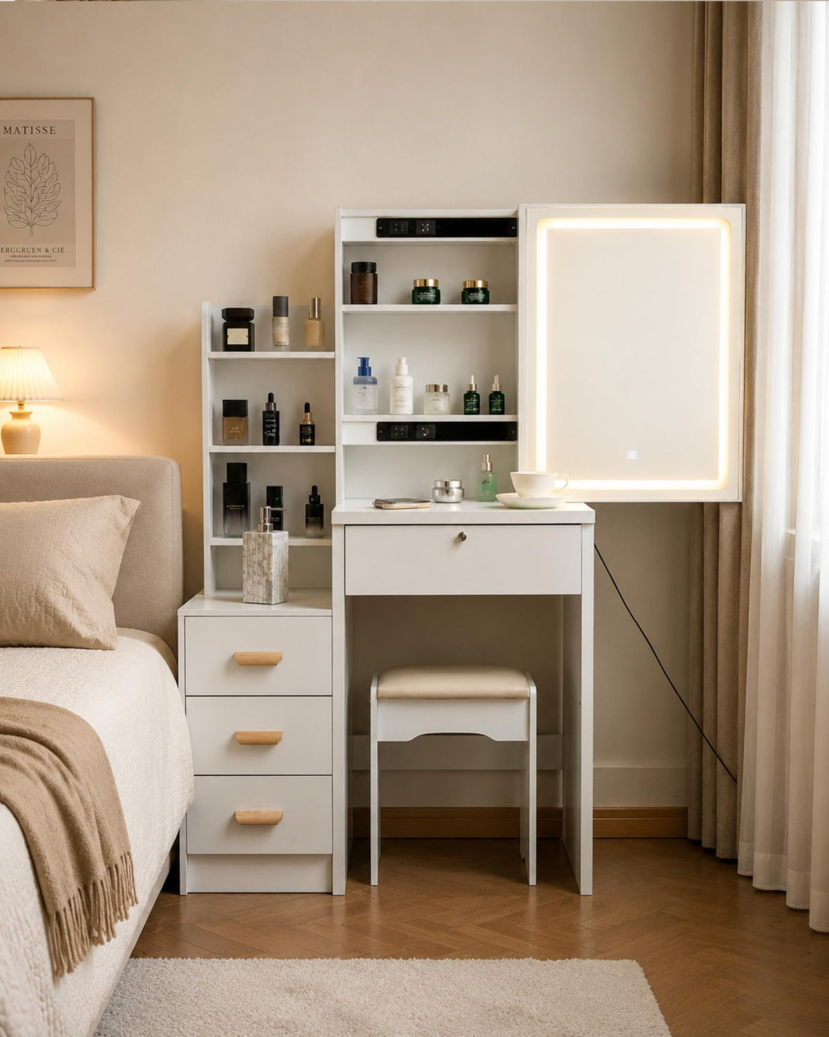Compact LED Makeup Vanity with Stool