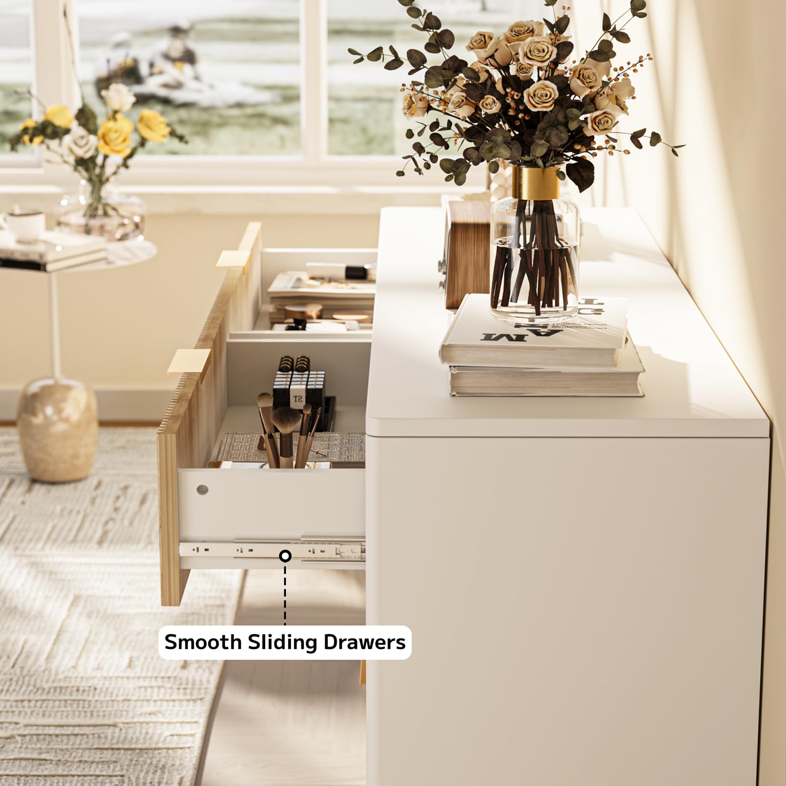 Fluted 6-Drawer Dresser with Wood Legs