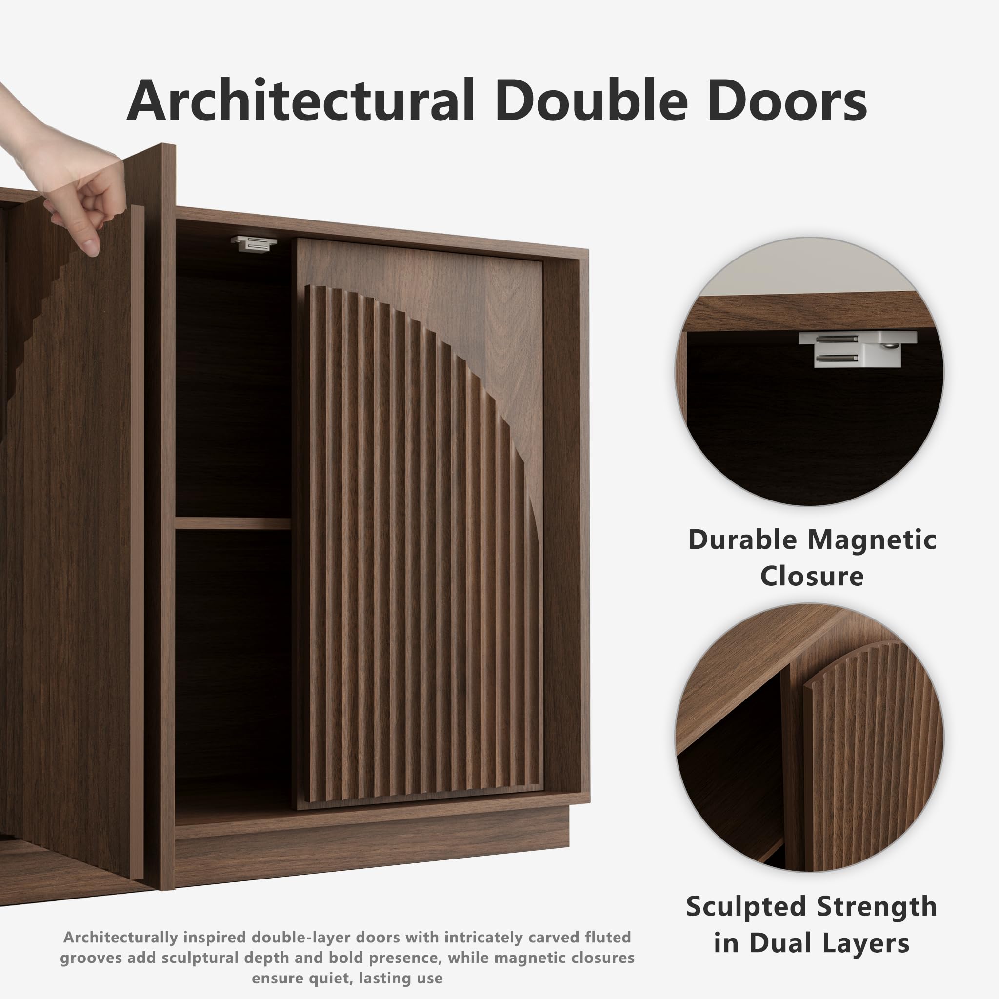 Fluted Sideboard Buffet Cabinet 65"