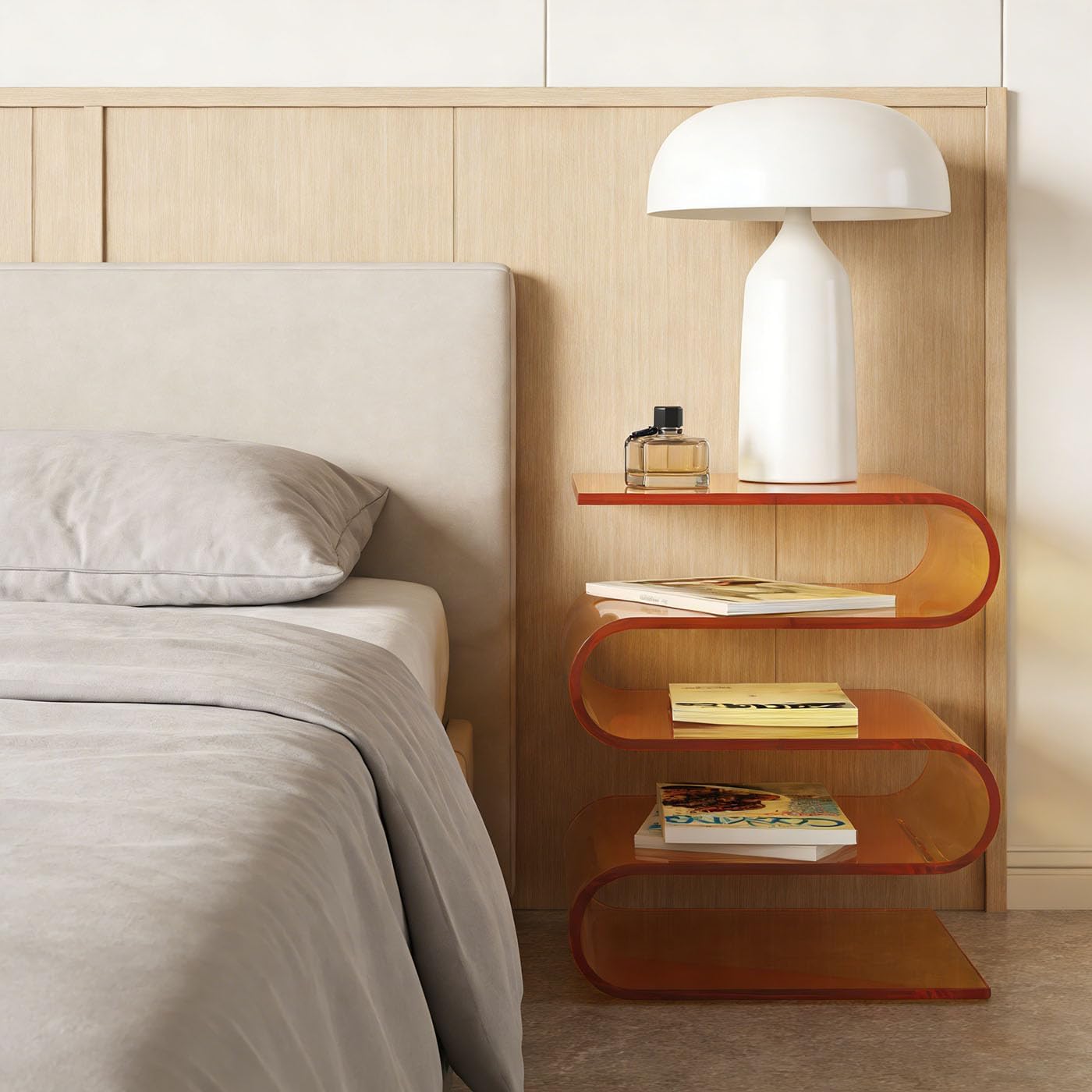 S-Shaped Acrylic Side Table with 3-Tier Magazine Holder