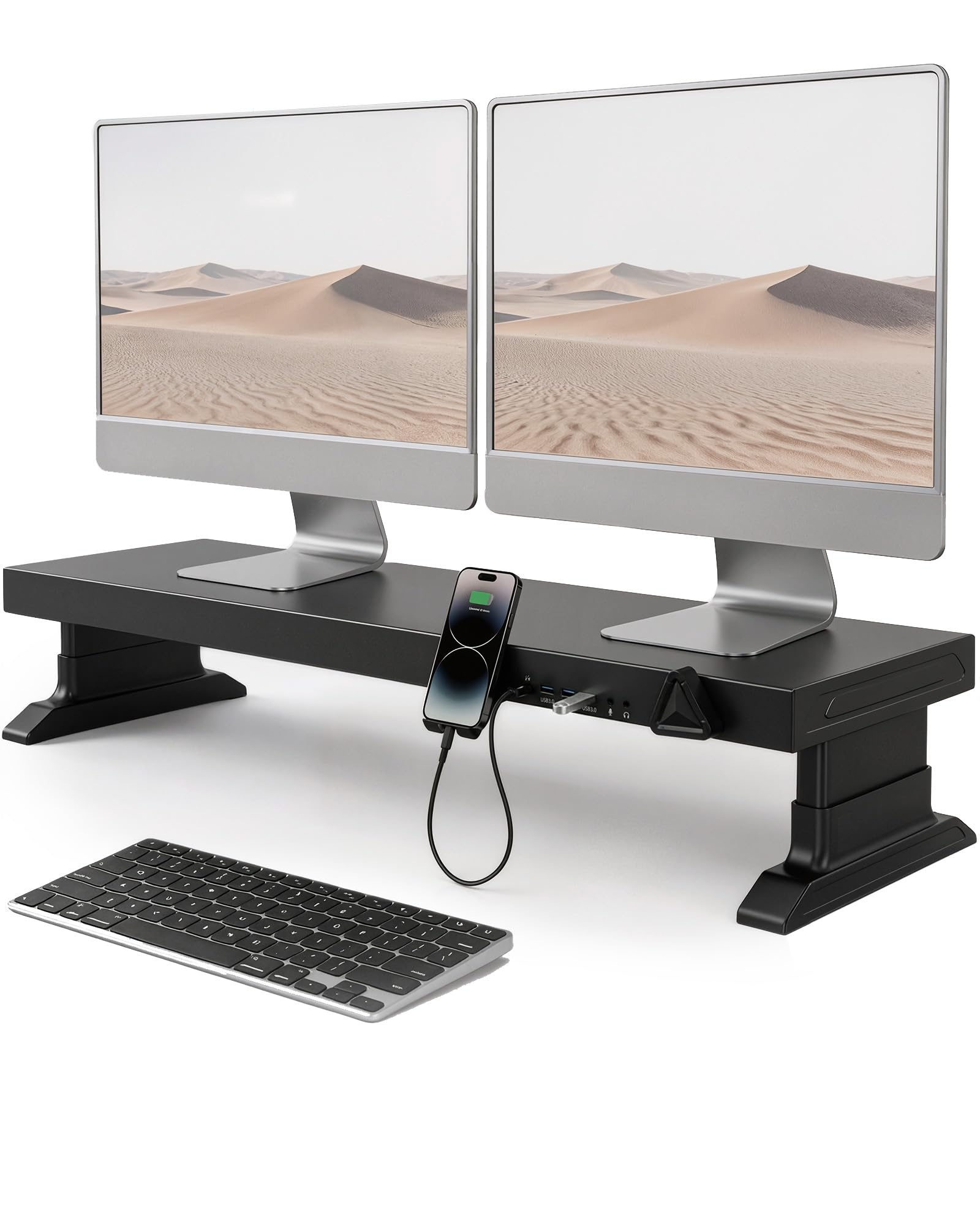 Height Adjustable Monitor Riser with 6-Port USB Hub