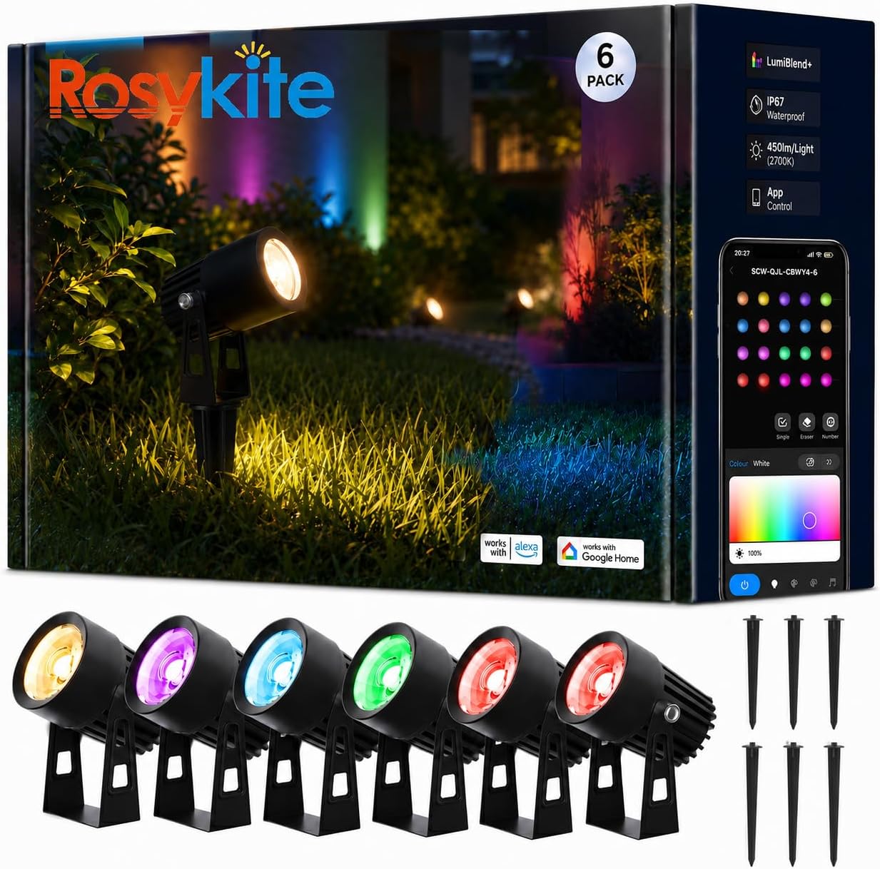 RGBW Smart Landscape Spotlight Kit, 6-Pack