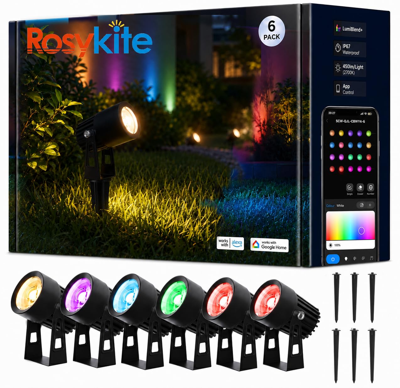 RGBW Smart Landscape Spotlight Kit, 6-Pack