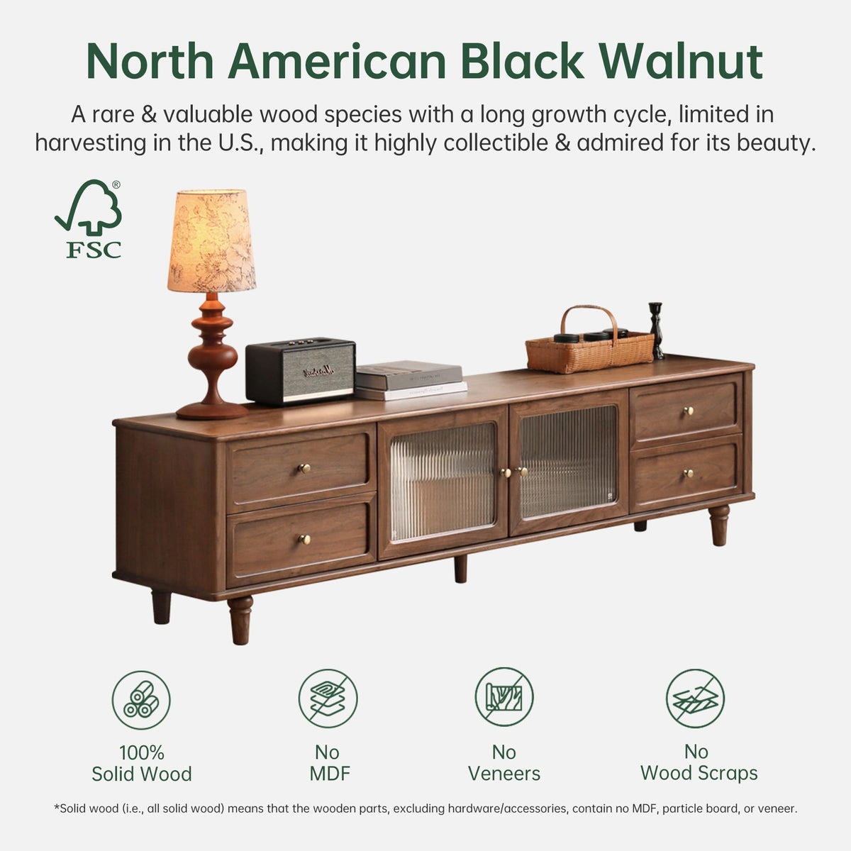 YESWOOD 78.74" L Solid Walnut Wood TV Stand for 60-85" TV, Mid Century Modern Media Console Entertainment Center Table with Storage, TV Console Table for Bedroom Living Room