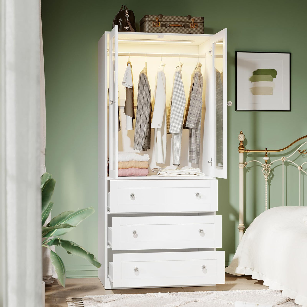 Glass Door Wardrobe with LED Lighting