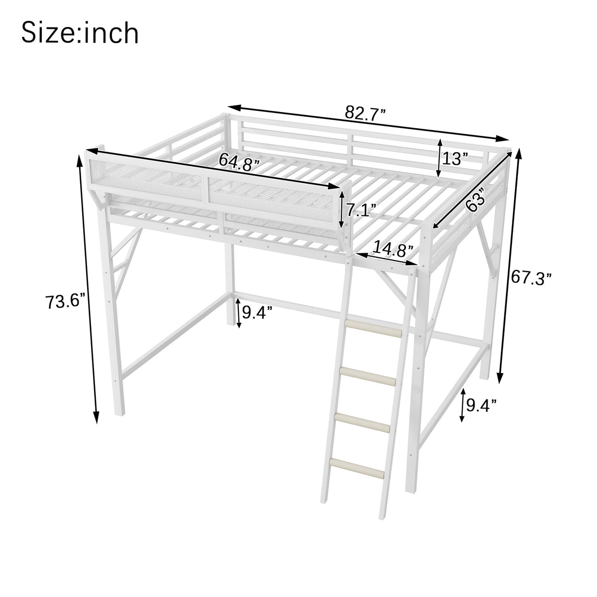 Queen Metal Loft Bed with Storage