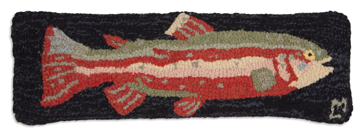 Hand-Hooked Wool Trout Lumbar Pillow