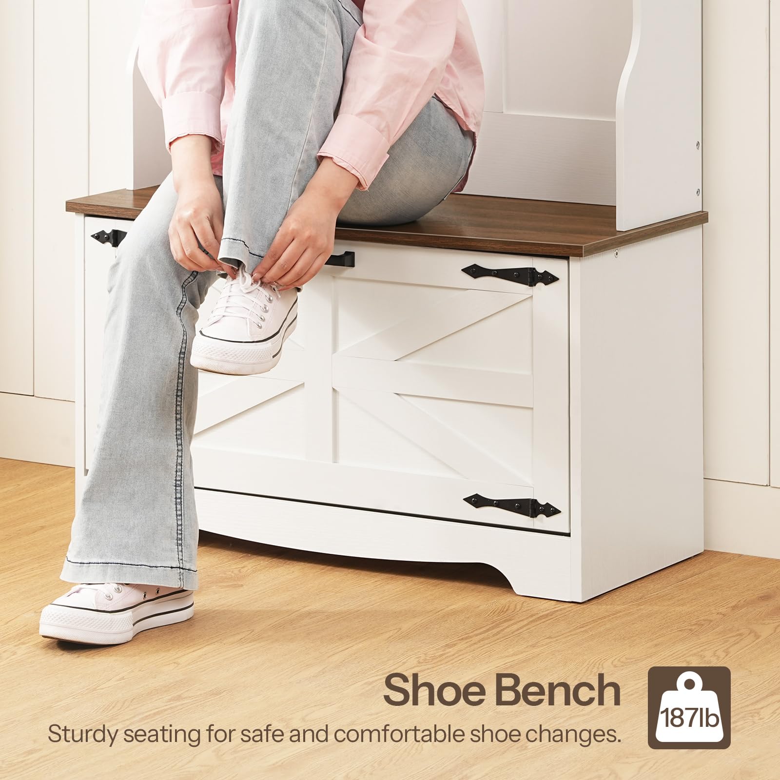 Farmhouse Hall Tree with Bench & Shoe Cabinet
