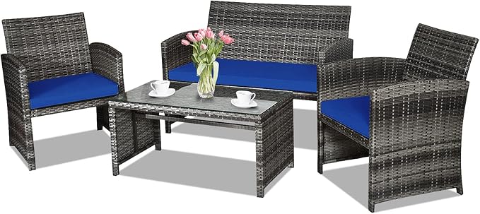 4-Piece Outdoor Rattan Patio Conversation Set