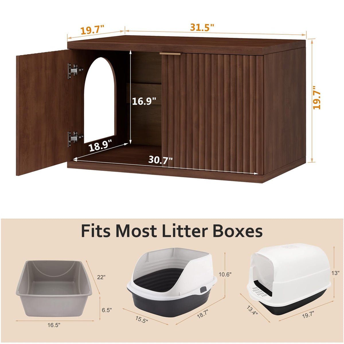 Homhedy Cat Litter Box Enclosure,Modern Fluted Accent,Reddish Brown