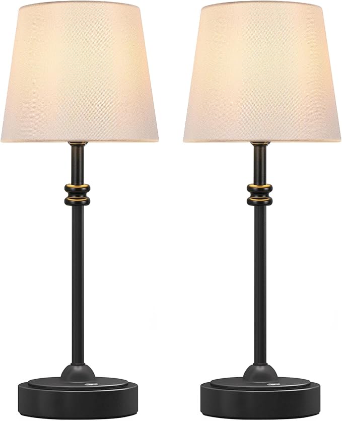 Cordless Rechargeable Table Lamp with Fabric Shade