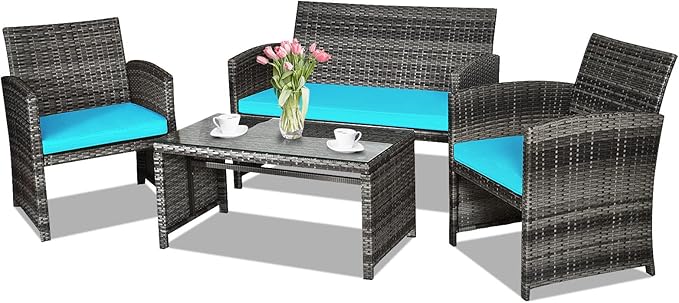 4-Piece Outdoor Rattan Patio Conversation Set