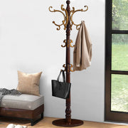 Yyzlscktt Coat Rack Freestanding, Wooden Coat Tree with Stable Round Base, Vintage Heavy Duty Coat Rack Stand with 14 Hooks, Coat Hanger Stand for Bedroom, Office, Entryway (Vintage)