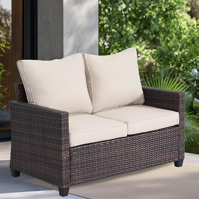 Outdoor Wicker Loveseat with Cushions