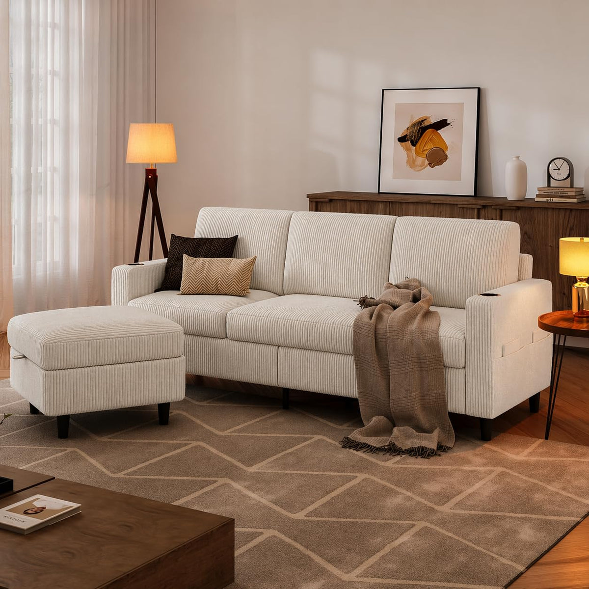 Corduroy L-Shaped Storage Sectional
