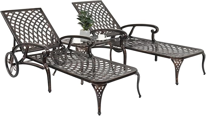 Outdoor Chaise Lounge Chair with Adjustable Backrest & Wheels