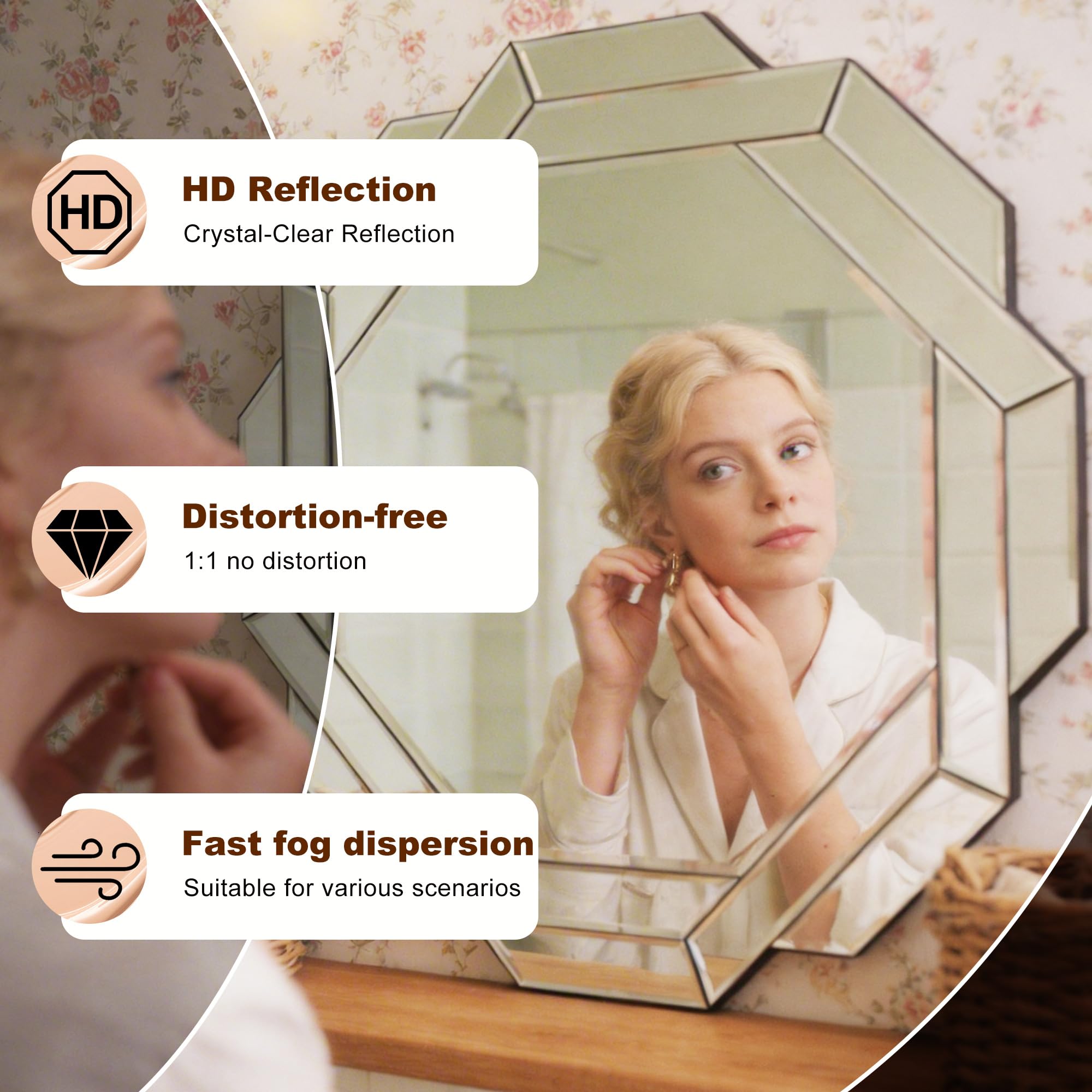 Octagon Wall Mirror 23.6" – Beveled Glass, HD Reflection