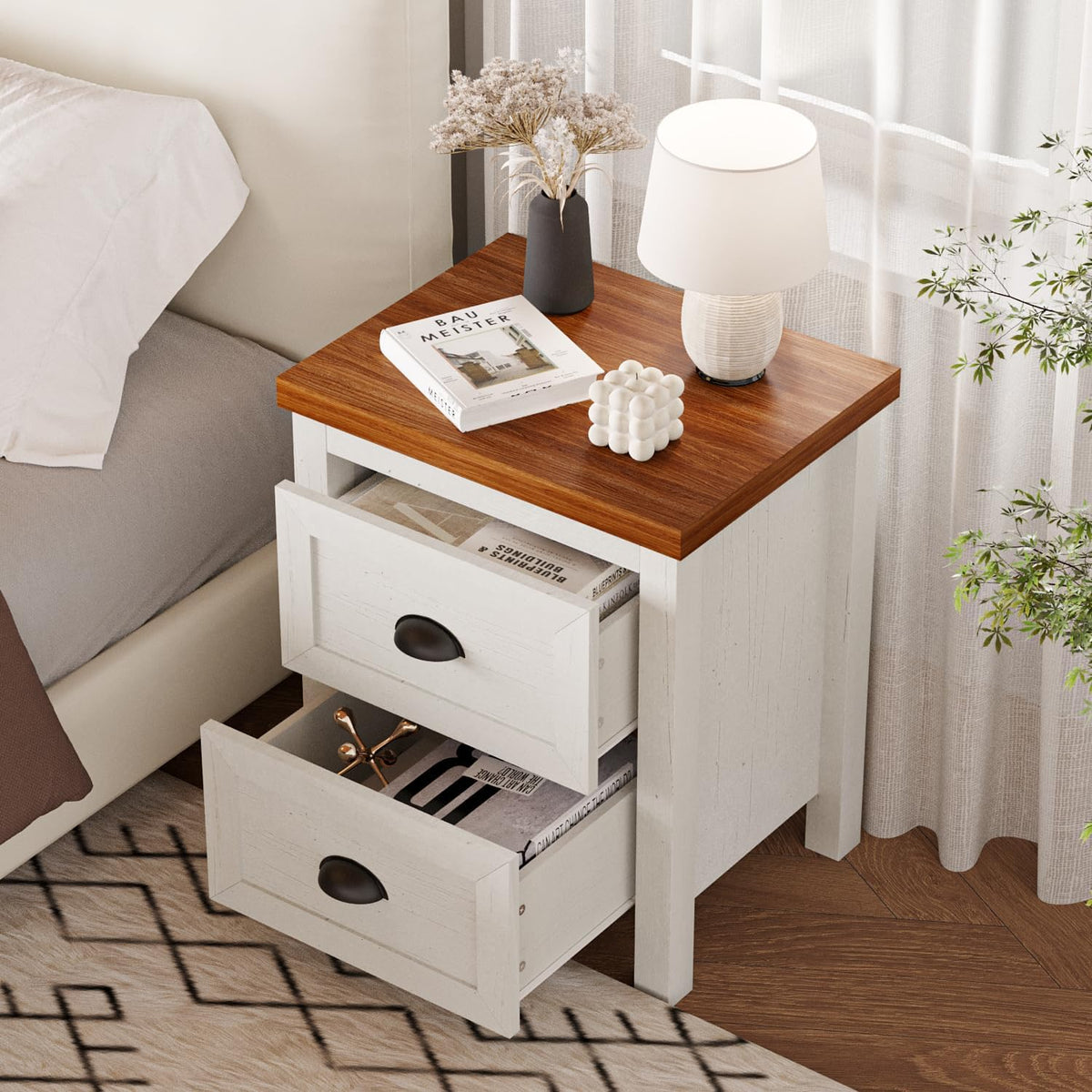 Antique White Dresser & Nightstand Set