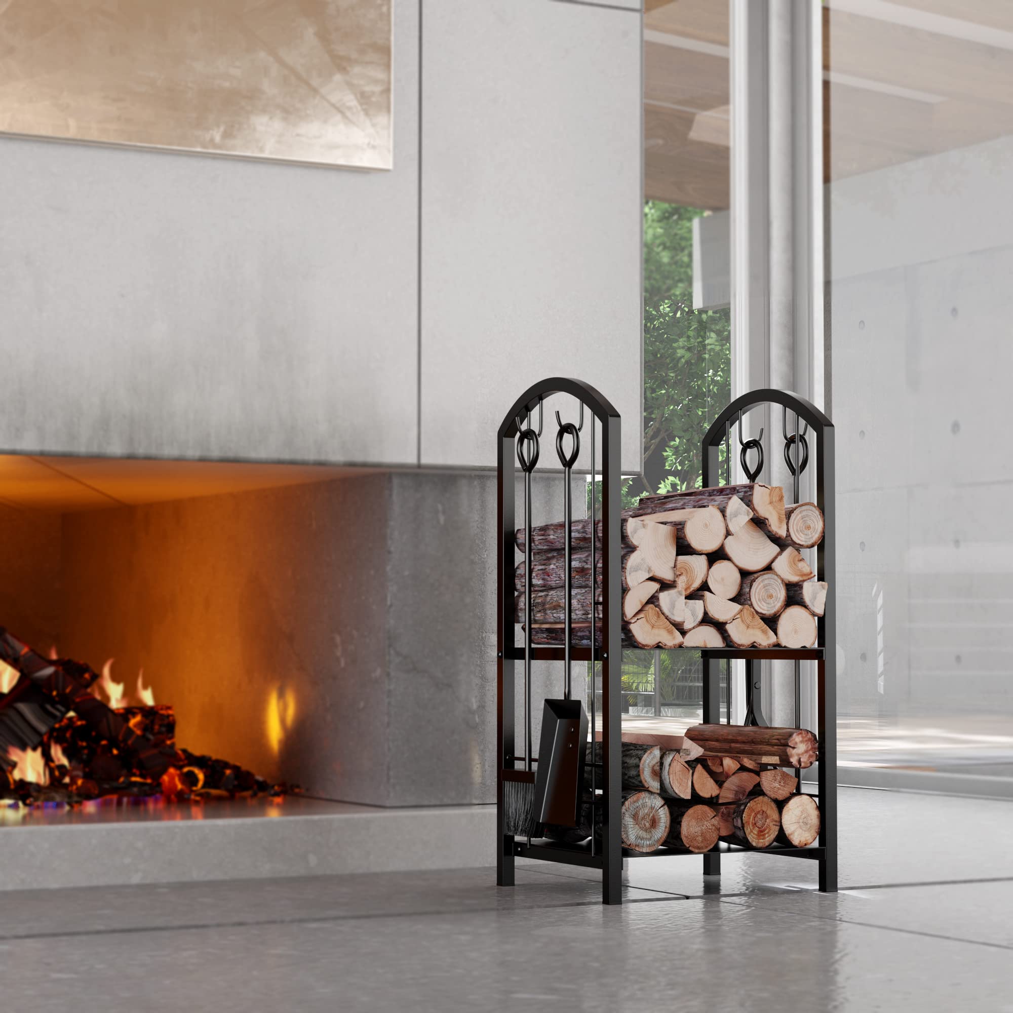 Firewood Log Rack with 4-Tool Set