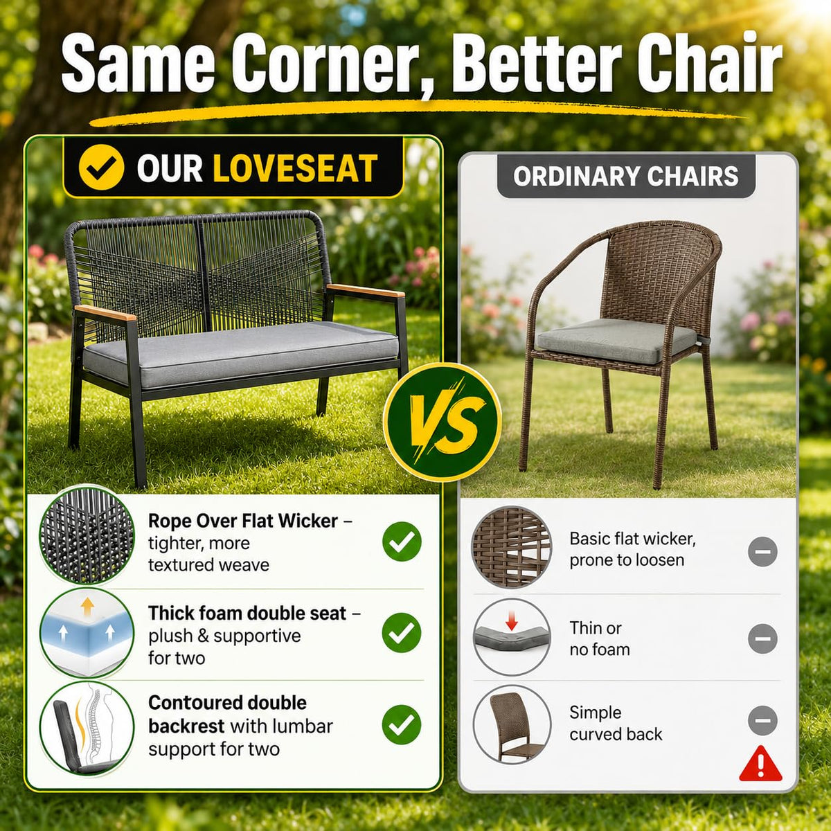 Rattan Patio Loveseat with Cushion