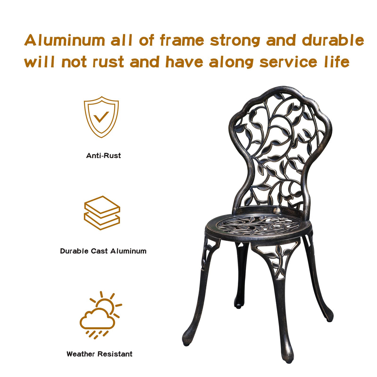 YKSY&YKSY Patio Bistro Set.Rust-Resistant Cast Aluminum Bistro Table Set with Umbrella Hole for Backyard (Leaf DESIGNCOPPER)