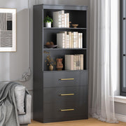 Winkalon 71" Tall Black Bookshelf with Drawers, Bookcase and Bookshelf with 3-Tier Open Shelves, Tall Bookcase Tall Storage Cabinet for Home Office Living Room, 13.8" D x 31.5" W x 71" H