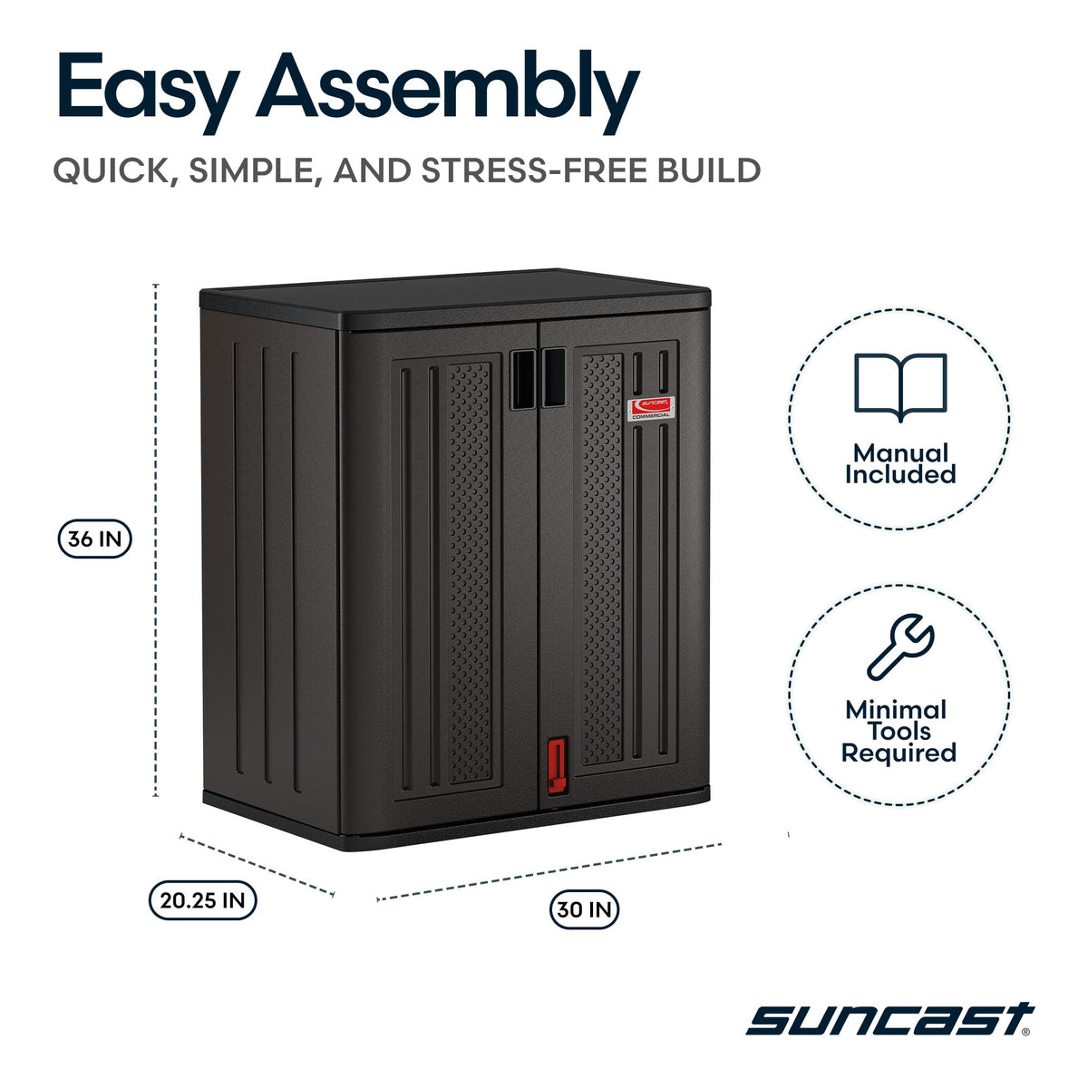 Suncast 30" Base Cabinet, Heavy-Duty Garage Storage Cabinet, Dark Gray