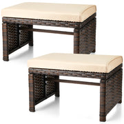 Outdoor Rattan Ottoman Set of 2 with Removable Cushions