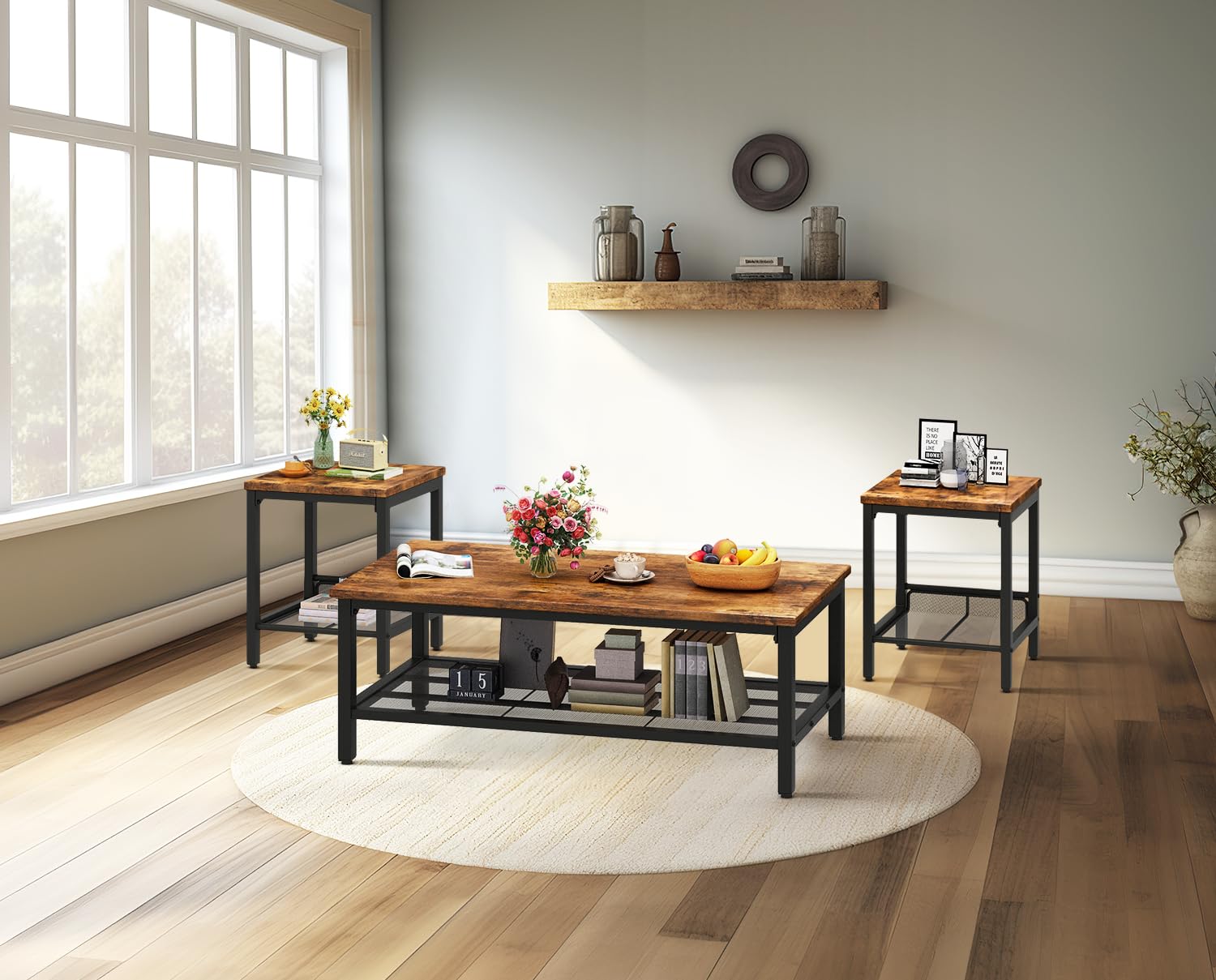 Coffee Table Set of 3, Rustic Brown