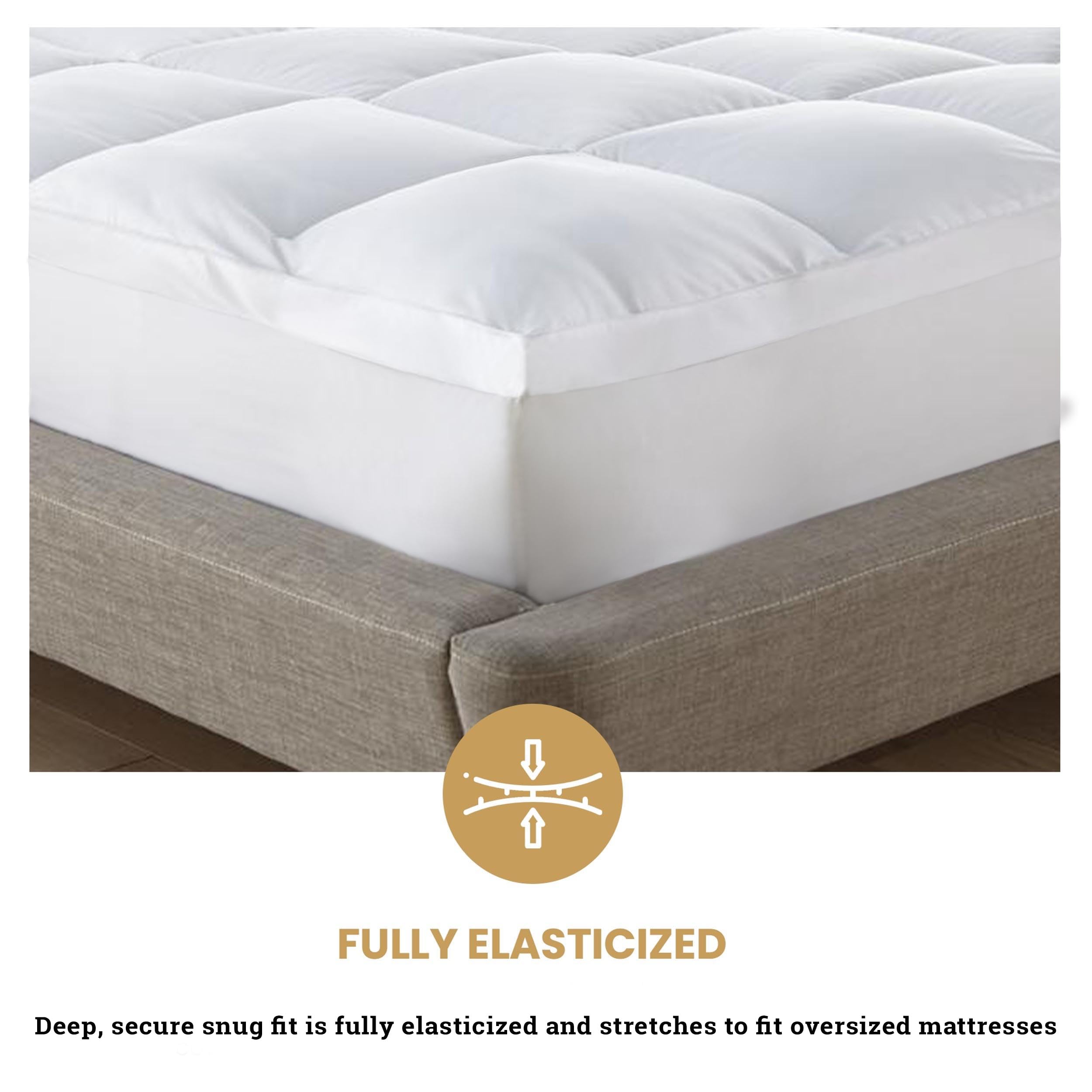 Superior Mattress Topper, Down Alternative, 2 Inch Deep Sized Bed Pillow Top, Comfort Pad, Fluffy Mattress-Topper Protector, Plush Cooling Extra Soft, Hotel Quality, Sleep, All-Season, King, White