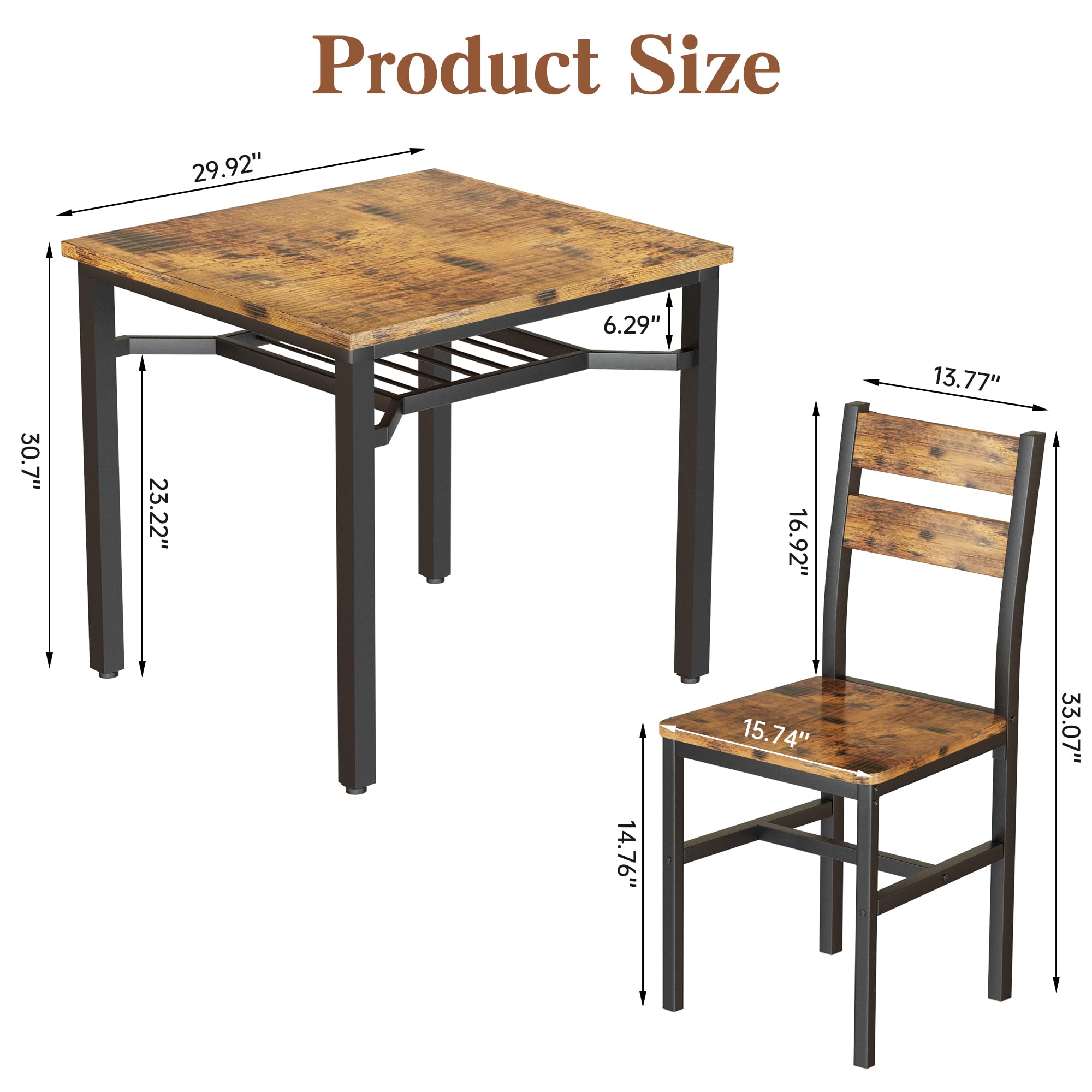 3-Piece Farmhouse Dining Table Set for 2