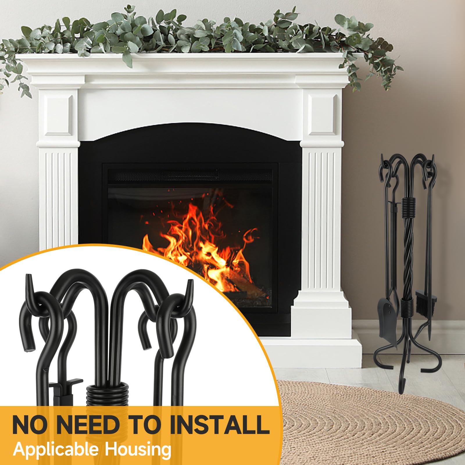 5-Piece Fireplace Tool Set with Stand