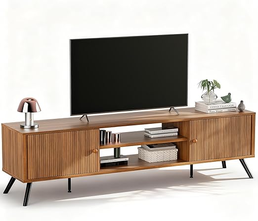 Mid-Century Modern TV Stand with Fluted Doors