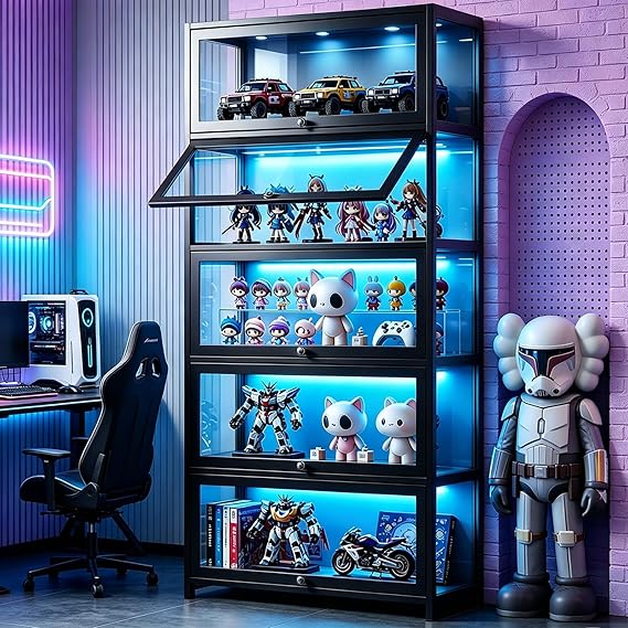 5-Tier Display Cabinet with Acrylic Door & Bamboo Frame