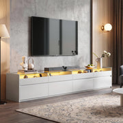 UANRBOA 94.5" TV Stands for Living Room, TV Console with LED Lights, White