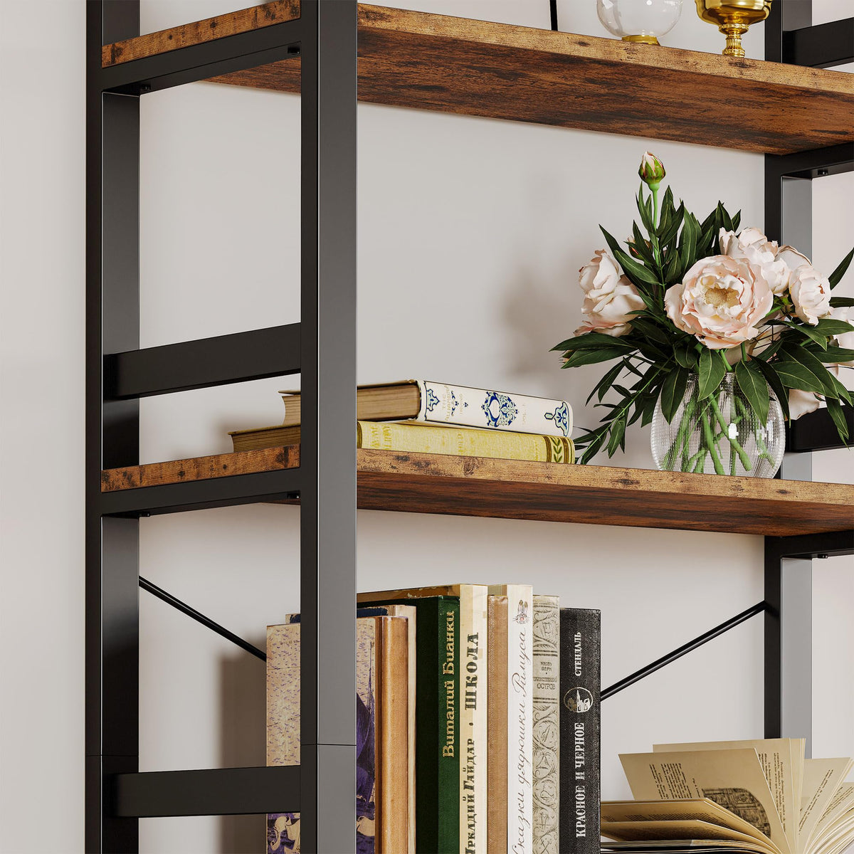 6-Tier Industrial Ladder Bookcase