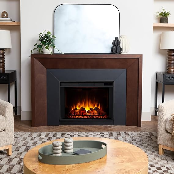 Electric Fireplace with Oak Mantel