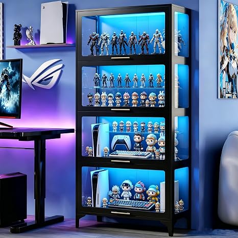 4-Tier LED Lighted Display Cabinet with Glass Doors