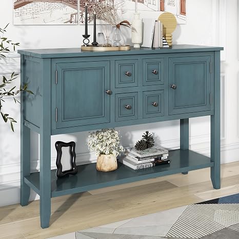 Farmhouse Buffet Sideboard with 4 Drawers, 2 Cabinets & Bottom Shelf