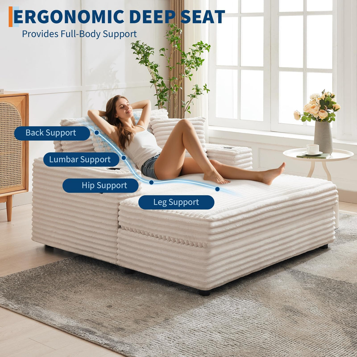 Patikuin Oversized 54" Corduroy Chaise Lounge Chair –