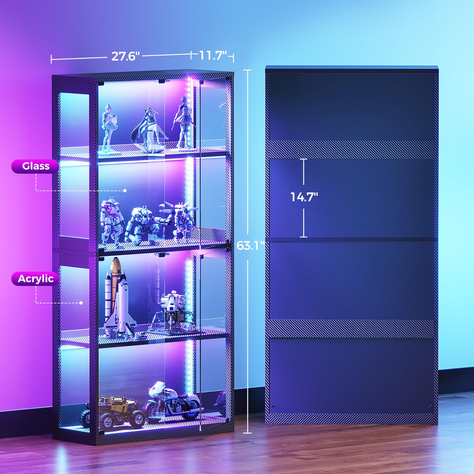 4-Tier Glass Display Cabinet with RGB Lights