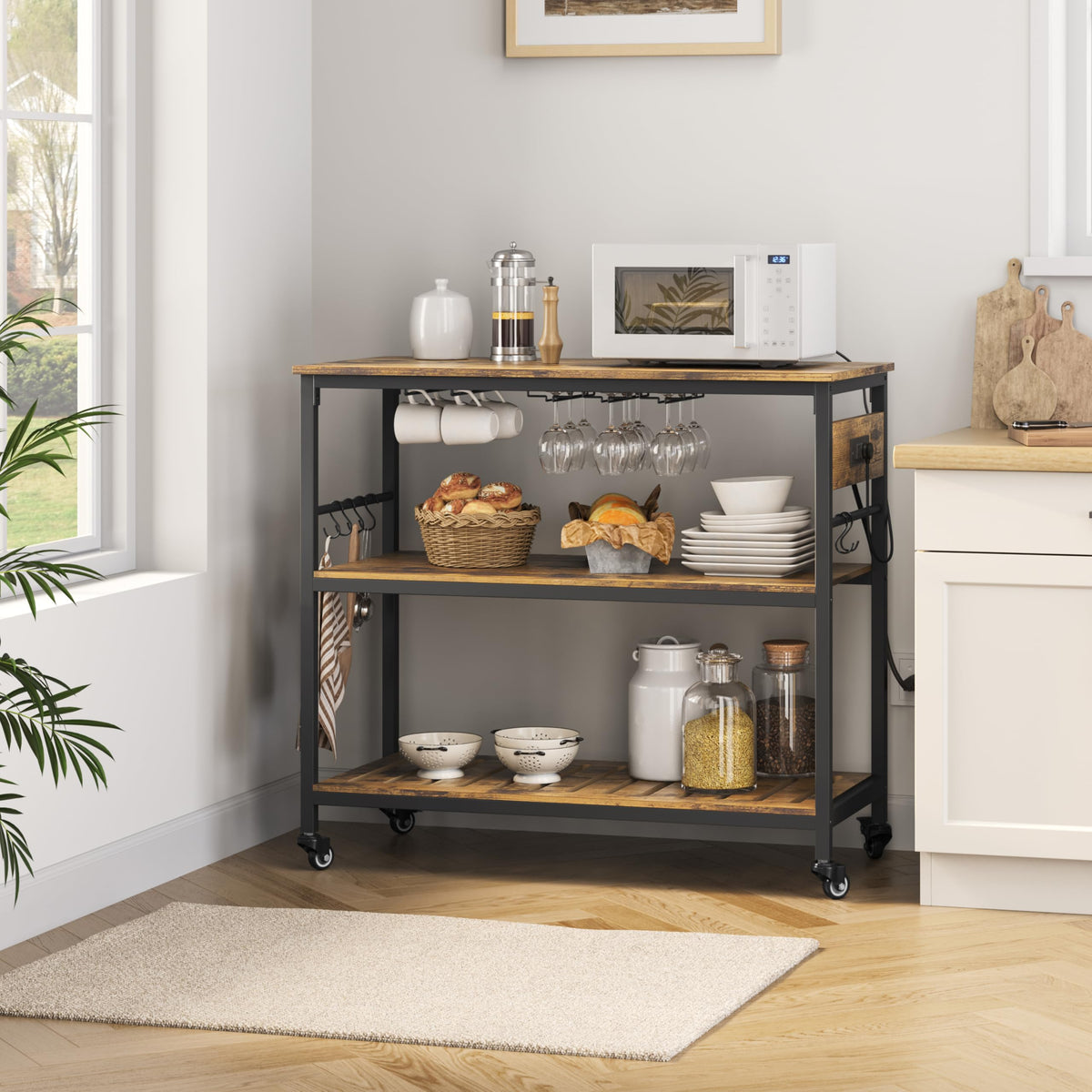 Kitchen Island Cart with Power Outlets