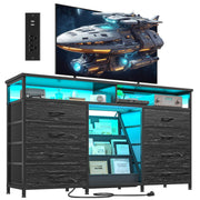 55" Dresser TV Stand with LED Lights & 8 Fabric Drawers