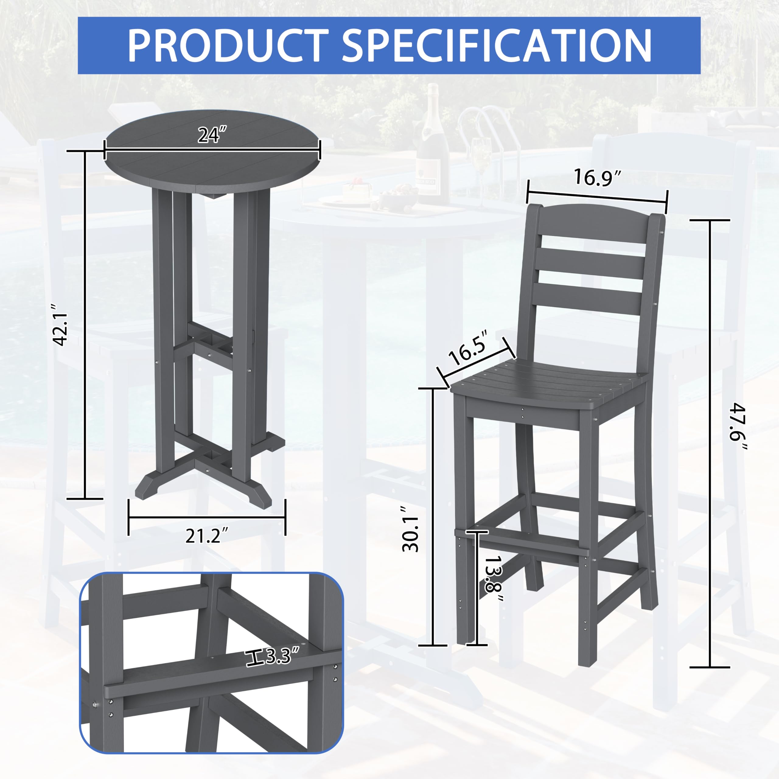 Outdoor High Top Bar Set – 3 Piece