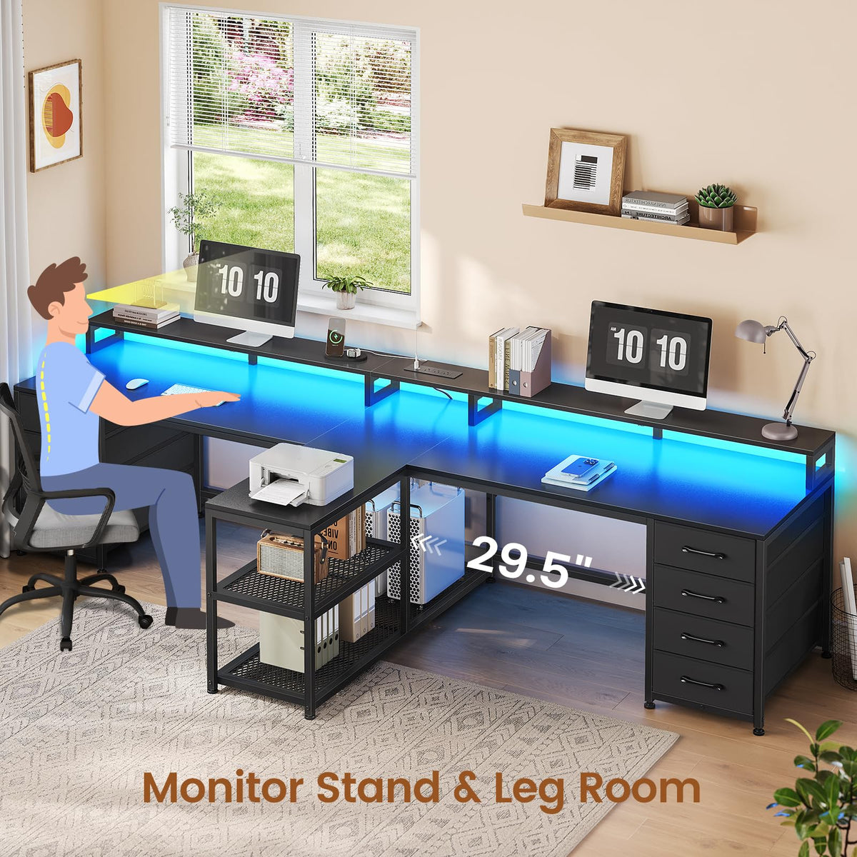 Two-Person Gaming Desk with Drawers