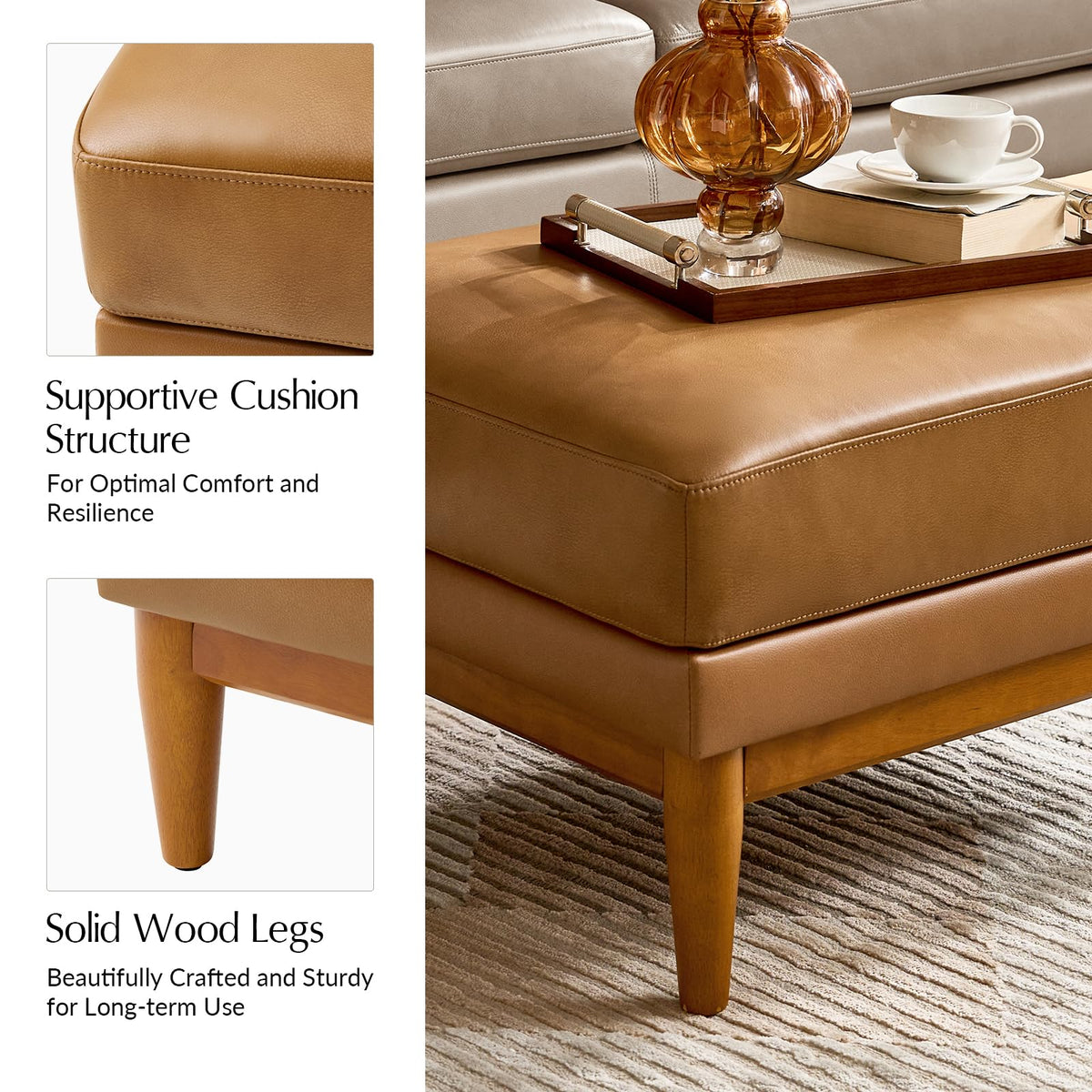 Camel Leather Ottoman