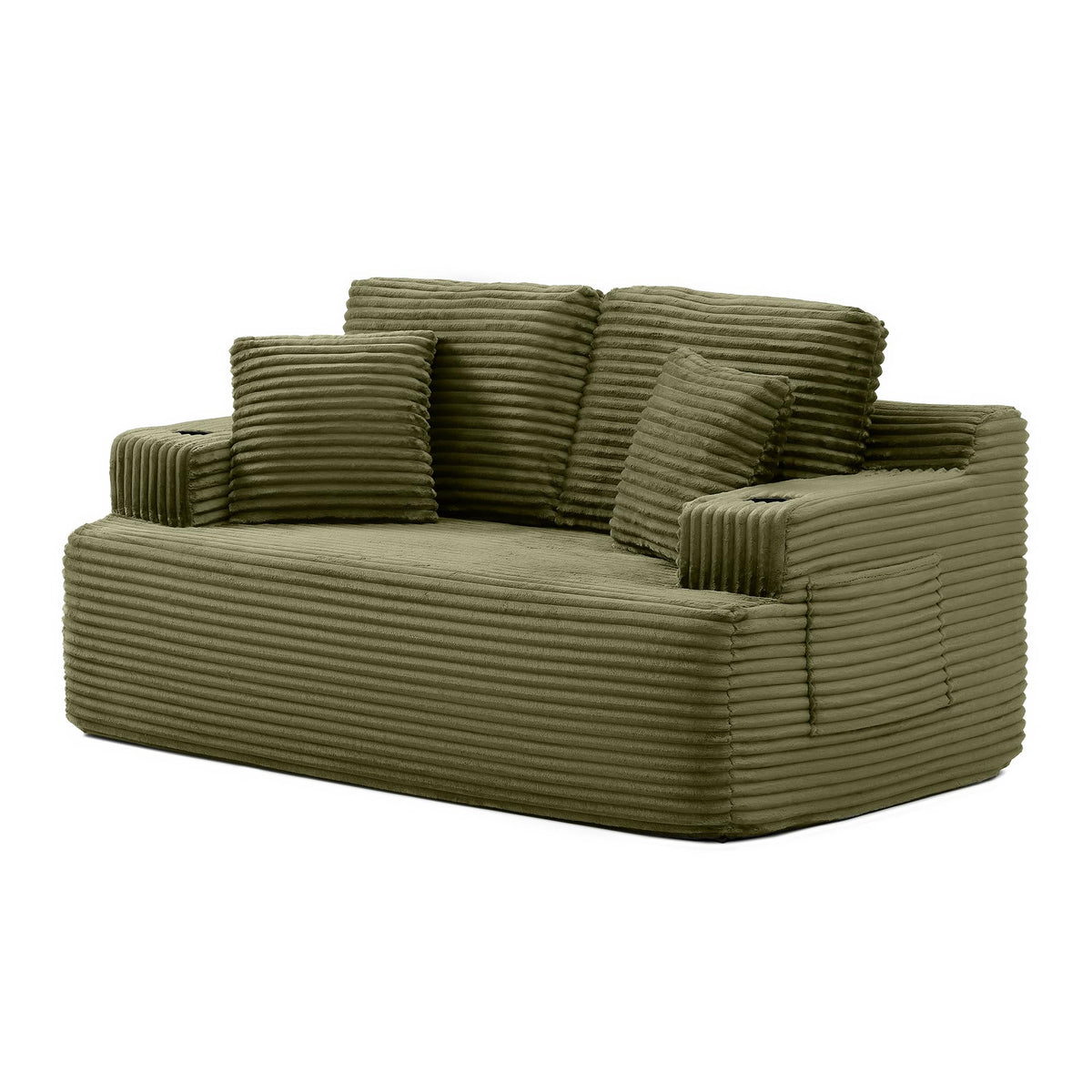 Corduroy Sofa with Cup Holders