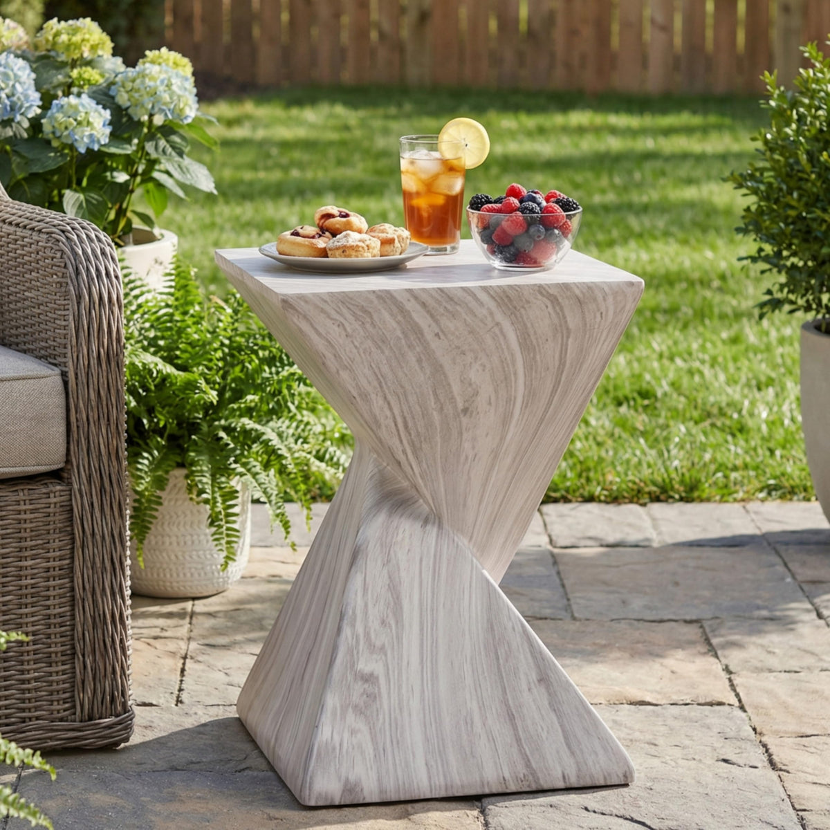 Fluted Faux Marble Side Table